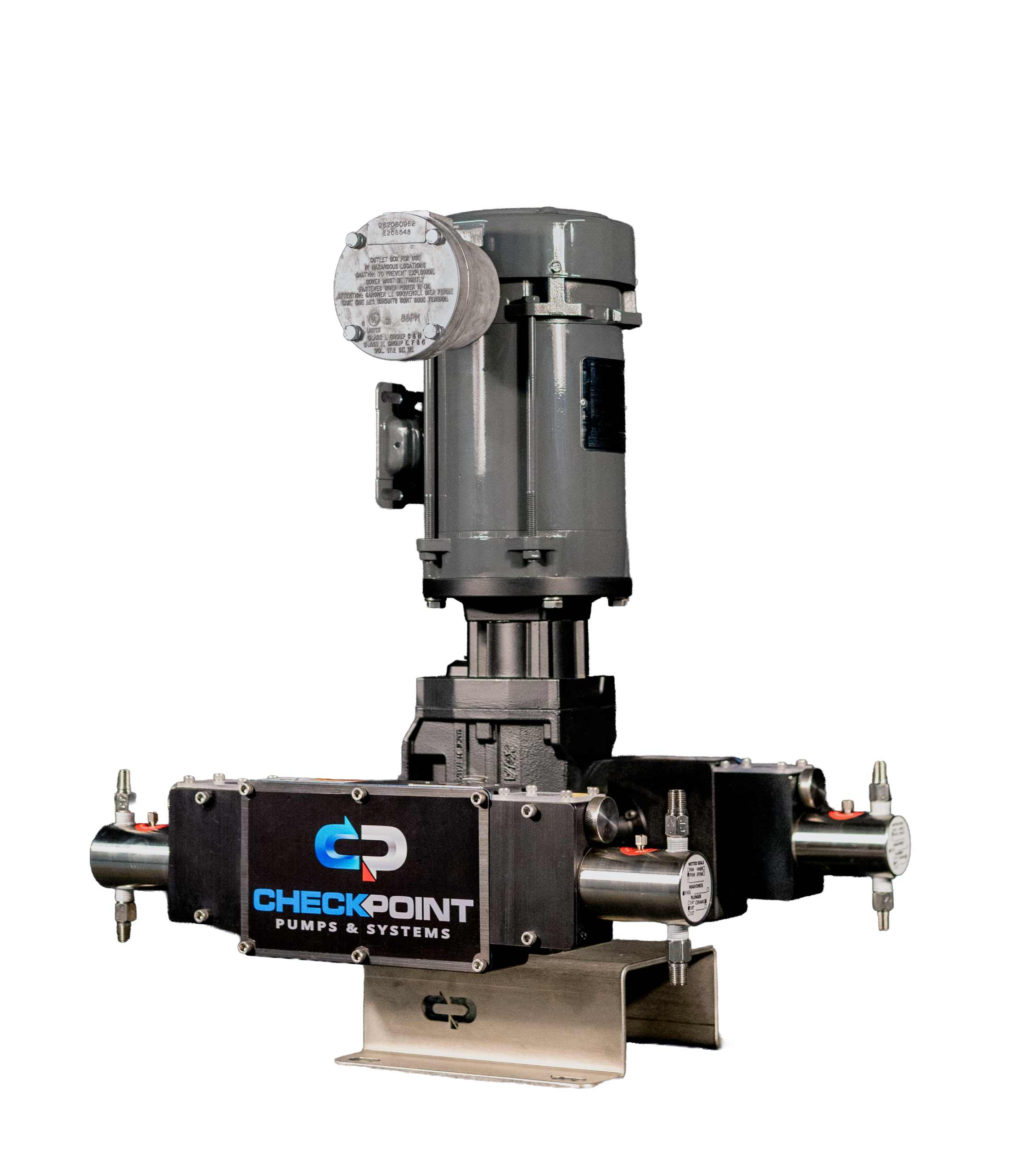 Vertical motor and opposed pump-head arrangement